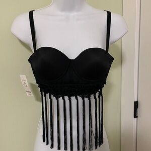 Bebe Black Fringe Bustier Top